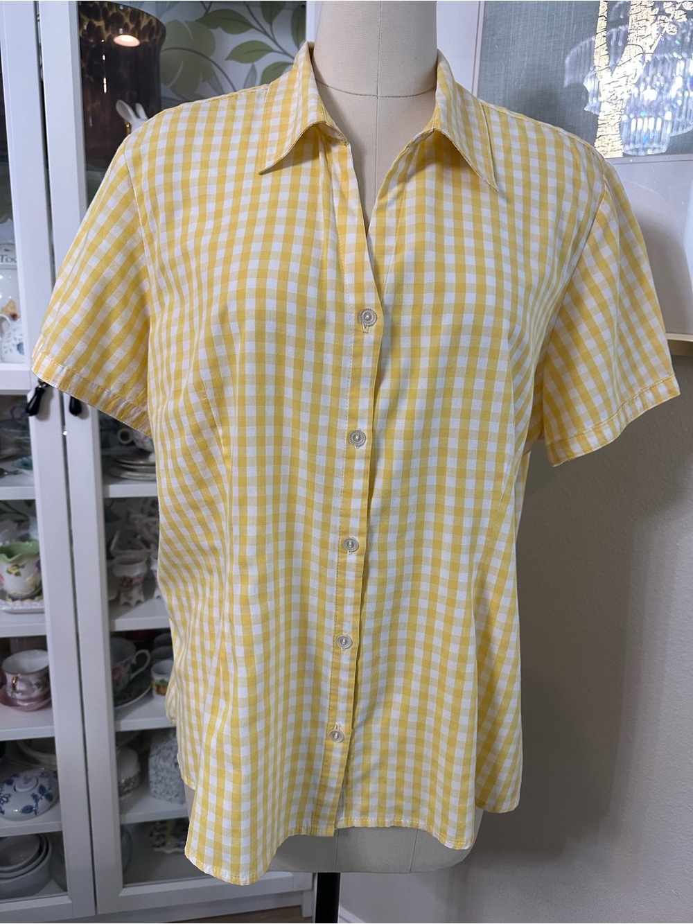 🧡 Basic Editions Yellow Gingham Button-Up Blouse 🧡